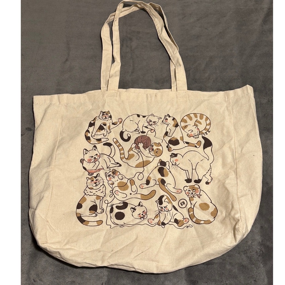 Vintage Canvas Ivory Playful Cat Tote Bag